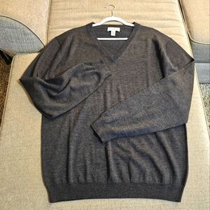 Pronto Uomo Black Gray Extra Fine Merino Wool V-neck Casual Sweater Size 2XLT